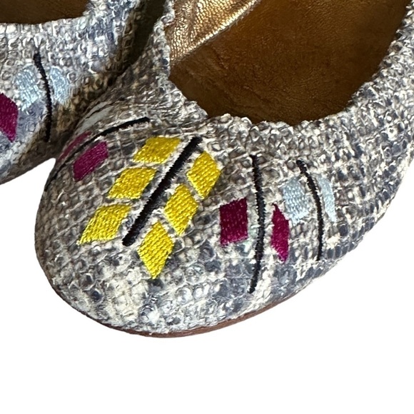 Cynthia Vincent Leather Snake Print Aztec Embroidered Ballerina Flats Size 7.5 - Picture 3 of 7